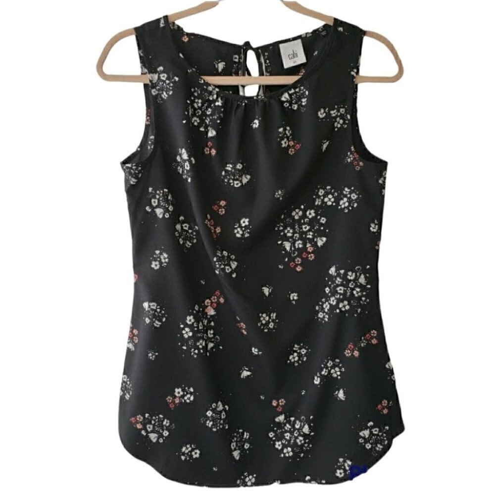 Cabi Misty Sleeveless Ditsy Floral Top Black Multicolour